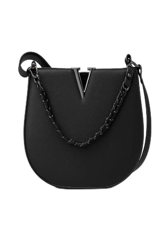 junelux Premium Shoulder Bag for Women � Designer Handbag with Braided Strap & V-Metal Detail | Multiple Stylish Colors. (Black) - Image 2